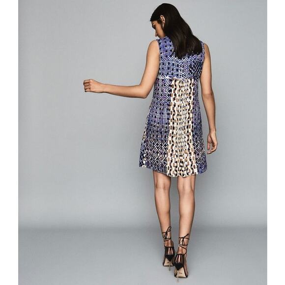 Reiss Saskia Sleeveless Shift Dress Size 2 Blue Abstract Tile - Picture 4 of 16